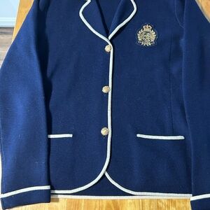Women’s Vintage Polo Ralph Lauren Sweater Blazer with Gold Buttons and Crest